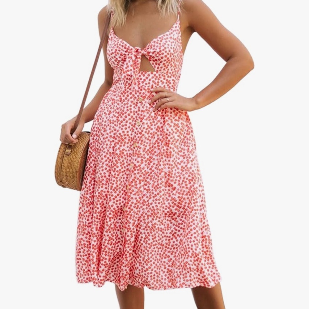 Springtime Pink Floral Mid-Length Dress